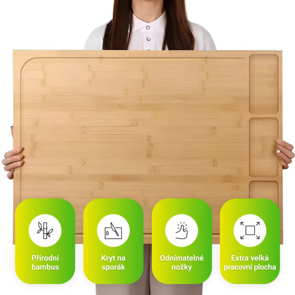 BambooCraft™ - Extra velké bambusové prkénko s odnímatelnými nohami - Obrázek 4